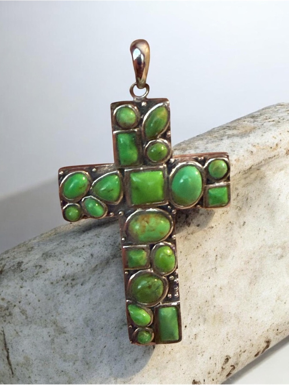 Sterling Silver Genuine Lime Turquoise Cross Pendant Necklace - Women's Jewelry